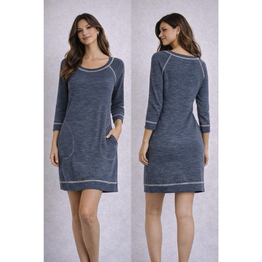 Max Studio Weekend Dress S Gray Knit Sweater 3/4 Sleeve Casual Pockets